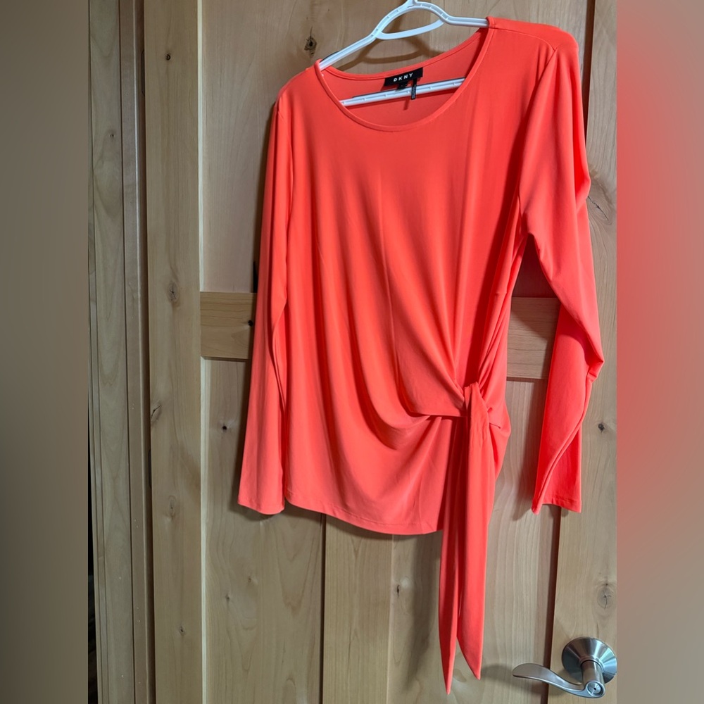 DKNY Coral Side-Tie Long Sleeve Top
